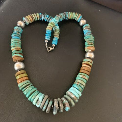 Navajo Blue Green Turquoise Necklace | Sterling Silver | Authentic Native American | 20" | 11928