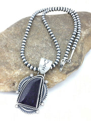 Native American Sterling Silver Navajo Pearls Purple Sugilite Necklace | Authentic Handmade | 4918
