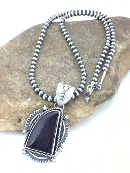 Native American Sterling Silver Navajo Pearls Purple Sugilite Necklace | Authentic Handmade | 4918
