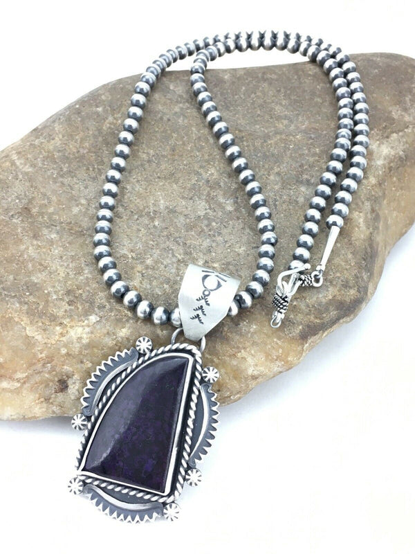 Native American Sterling Silver Navajo Pearls Purple Sugilite Necklace | Authentic Handmade | 4918