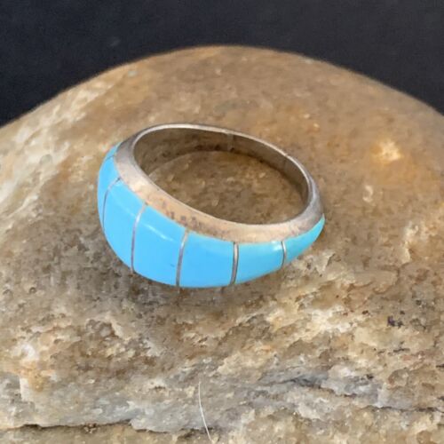 Navajo Blue Turquoise Inlay Band Ring | Sz 6 | Authentic Native American Handmade | 12391