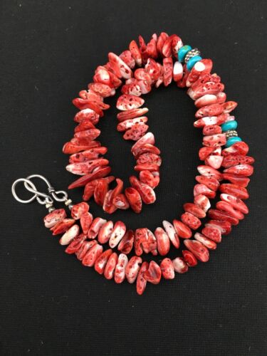 Native American Red Spiny Oyster Navajo Necklace | Sterling Silver | 18" | 4763