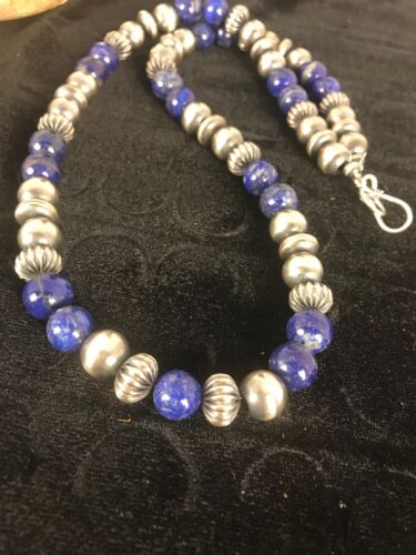 Native American Men's Lapis Necklace | Navajo Sterling Silver | 22" | 8531 - Masha USA