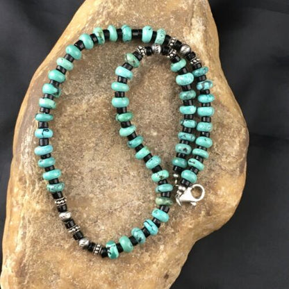 Navajo Blue Turquoise Spiny Oyster Necklace | Sterling Silver | 17" | Authentic Native American Handmade | 10127