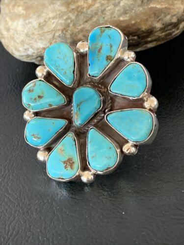Navajo Turquoise Cluster Ring | Authentic Native American Sterling Silver | Multi-Stone | Sz 10 | 02193
