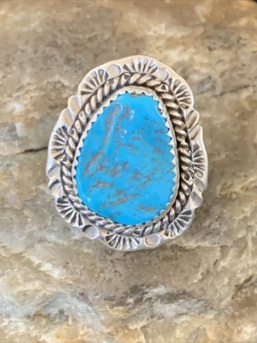 Southwestern Navajo Blue Kingman Turquoise Ring | Sterling Silver | Sz 8 | 12211