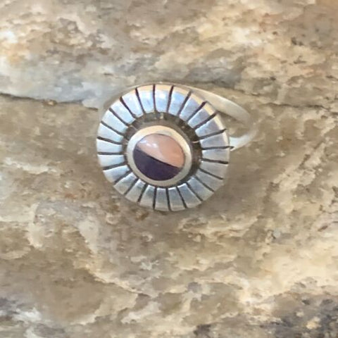 Native Women's Navajo Purple Sugilite Pink Coral Inlay Ring Size 5.5 11173