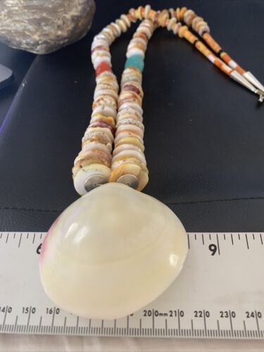 Native American Santo Domingo Necklace | Silver Shell Turquoise | 32" | 12060