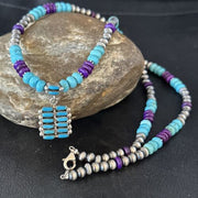 Blue Turquoise Sugilite Navajo Sterling Silver Necklace Pendant | Multi-Stone | 14644