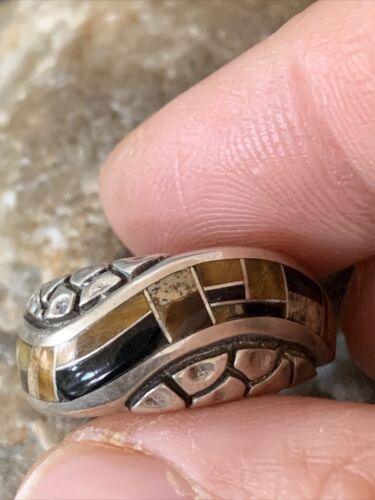 Navajo Black Onyx Coffee Tigers Eye Inlay Ring | Sterling Silver | Sz 7 | 10793