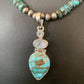 Navajo Pearls Necklace with Blue Mojave Turquoise Moon Pendant | Authentic Native American Sterling Silver | Multi-Stone | 11912