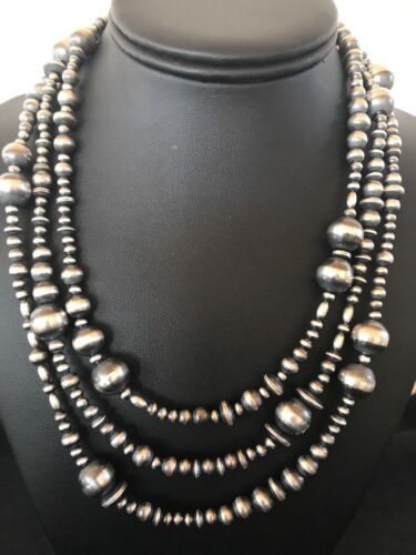 Navajo Pearls Sterling Silver Necklace | 3 Strand | Southwestern Native American | 94421