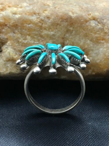 Zuni Blue Turquoise Needle Point Cluster Ring | Authentic Native American Sterling Silver | Multi-Stone | Sz 7.25 | 4035