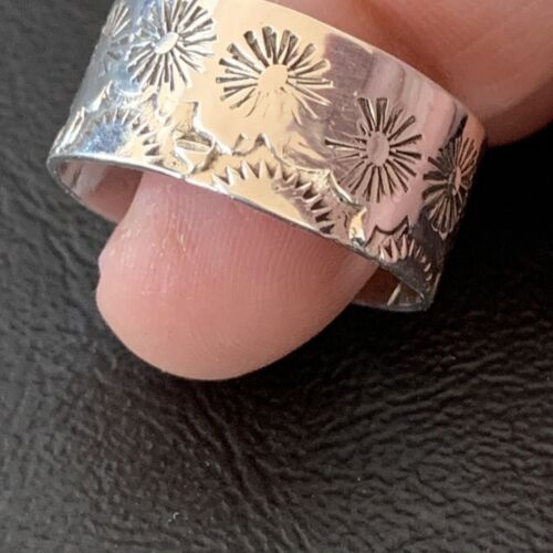 Native American Men's Wide Band Ring | Navajo Stamped Sterling Silver | Sz 11.5 | 10968