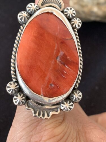 Southwestern Women's Navajo Red Spiny Oyster Ring | Sterling Silver | Sz 8.5 | 10204