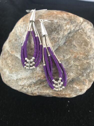 Sterling Silver Purple Sugilite Dangle Earrings | Navajo | 2"