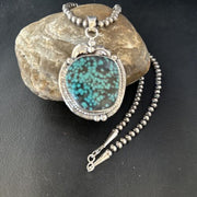 Men's Blue Spiderweb Turquoise Necklace Pendant | Navajo Sterling Silver | Authentic Native American Handmade | 14258