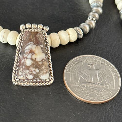 Navajo Wild Horse Turquoise Necklace Pendant | Sterling Silver | Authentic Native American Handmade | 14609