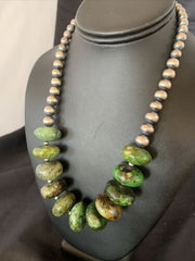 Navajo Chunky Graduated Green Turquoise Necklace | Sterling Silver | Authentic Native American | 18" | 11767