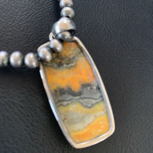 Navajo Bumblebee Jasper Pendant Necklace | Sterling Silver | Authentic Native American Handmade | 12726