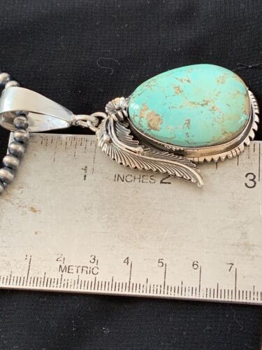 Men's Navajo Pearls | Sterling Silver | Blue Turquoise #8 Necklace & Pendant Set | 13749