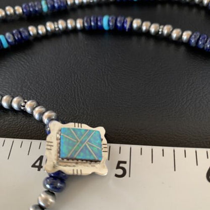 Navajo Men's Blue Lapis Turquoise Opal Inlay Pendant Necklace | Sterling Silver | 22" | 13358