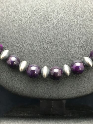 Navajo | Purple Sugilite | Round Bead Necklace | Sterling Silver | Authentic Native American Handmade | 22" | 8110