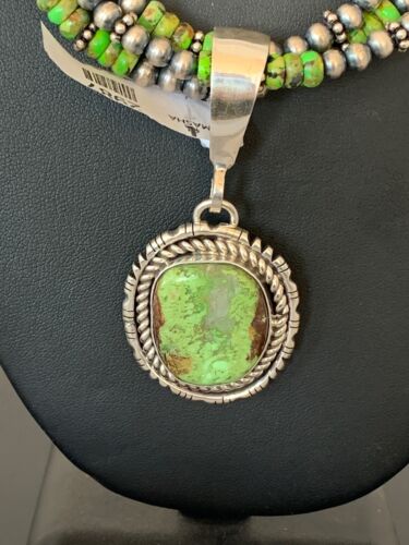 Navajo Pearls Gaspeite Turquoise Pendant Necklace Set | Sterling Silver | 3-Strand | 2987