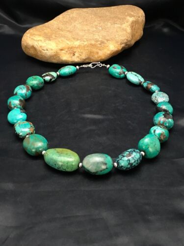 Navajo Chunky Turquoise Necklace | Sterling Silver | 20" | Authentic Native American Handmade | 2963