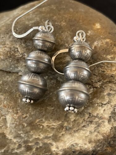 Native American Navajo Pearls Bead Earrings | Sterling Silver | Authentic Handmade | 1347