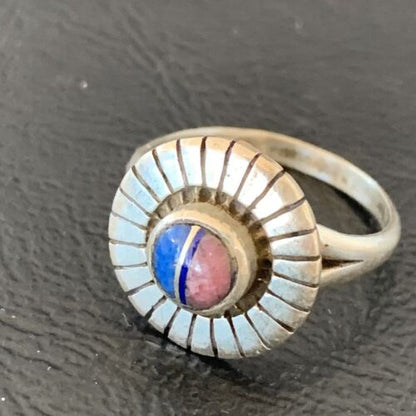 Native American Women's Navajo Blue Lapis Pink Coral Inlay Ring | Sz 6.5 | 11201