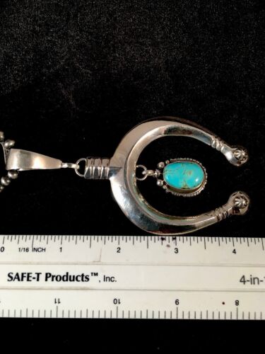 Navajo Turquoise #8 Naja Pendant | Sterling Silver Necklace | Authentic Native American Handmade | 8670