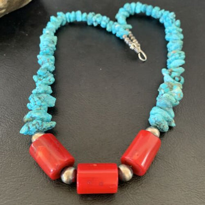 Navajo Sterling Silver Graduated Kingman Nugget Turquoise Necklace | Authentic Native American | 18" | 11836