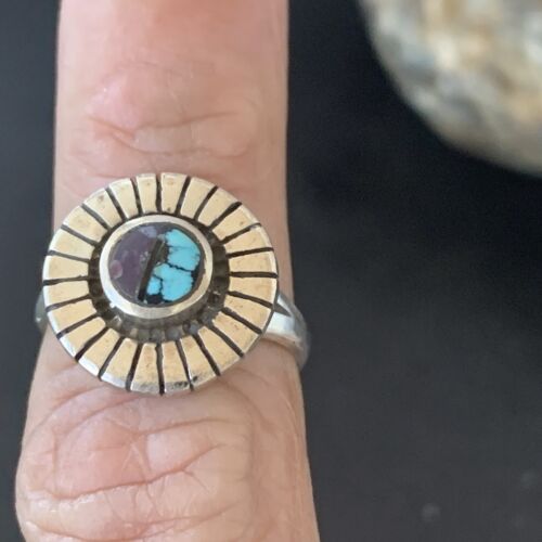 Native American Women's Navajo Blue Turquoise Sugilite Inlay Ring | Sz 5.5 | 11176