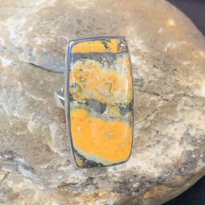 Southwestern Navajo Yellow Bumble Bee Jasper Ring | Sterling Silver | Sz 7 | 11547