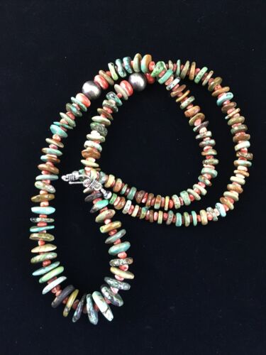 Native American Navajo Green Turquoise Spiny Necklace | Sterling Silver | 28" | 10060