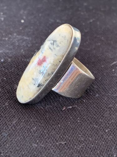 Southwestern Navajo Cinnabrite Ring | White Black | Sterling Silver | Sz 6.5 | 01548