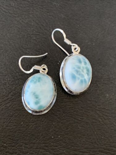 Navajo Blue Larimar Dangle Earrings | Sterling Silver Beads | Authentic Native American Handmade | 1615