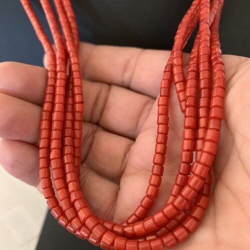 Southwestern Navajo 5-Strand Red Coral Bead Necklace | Sterling Silver | Authentic Native American Handmade | 1954