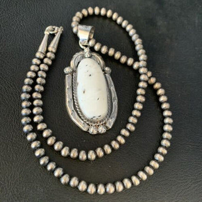 Men's Women's White Buffalo Turquoise Pendant Necklace | Sterling Silver | Authentic Native American Handmade | 14195