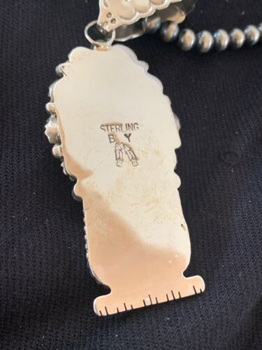Navajo Kingman Turquoise & Spiny Oyster Pendant Necklace | Sterling Silver | Authentic Native American Handmade | 4575