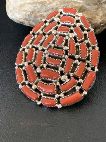 Navajo Red Coral Cluster Ring | Authentic Native American Sterling Silver | Multi-Stone | Sz 7 | 12230