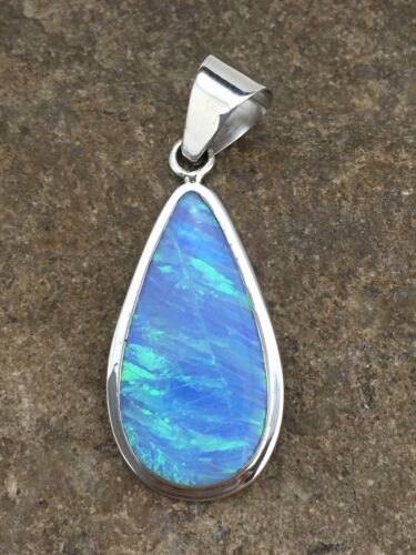 Native American Men's Navajo Blue Opal Pendant | Sterling Silver | 1.75" | 1112