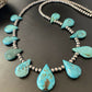 Native American Navajo Pearls Necklace | Sterling Silver | Blue Turquoise Teardrop | 11484