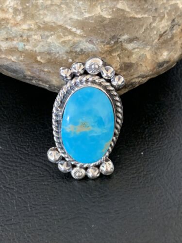 Navajo Blue Kingman Turquoise Ring | Sterling Silver | Sz 7.5 | Authentic Native American Handmade | 13382