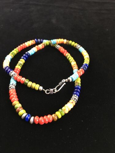 Navajo Multi-Color Turquoise Necklace | Sterling Silver | 21" | Authentic Native American Handmade | 10002