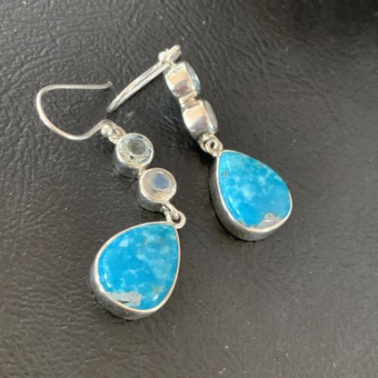 Navajo Blue Kingman Turquoise Earrings | Sterling Silver | Authentic Native American Handmade | 12033