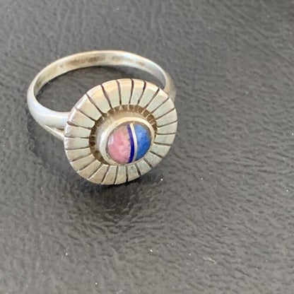 Native American Women's Navajo Blue Lapis Pink Coral Inlay Ring | Sz 6.5 | 11201