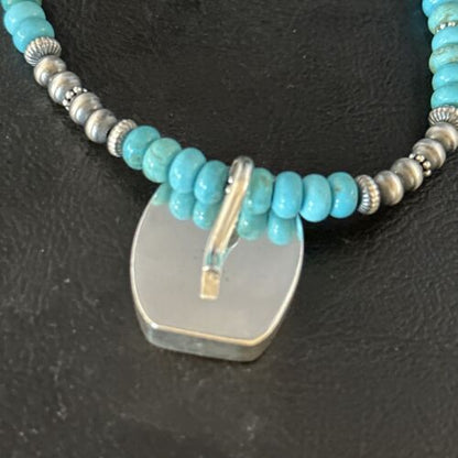 Navajo Blue Turquoise Inlay Pendant Necklace | Sterling Silver | 22" | Authentic Native American Handmade | 14602
