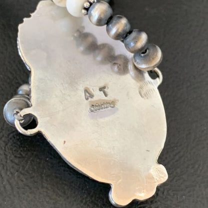 Navajo Pearls White Buffalo Turquoise Necklace Pendant | Sterling Silver | Authentic Native American Handmade | 10804 - Masha USA